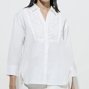 Floral Crochet Detail White Cotton Shirt Size XXL Hi-Low Tunic Top Coastal NEW